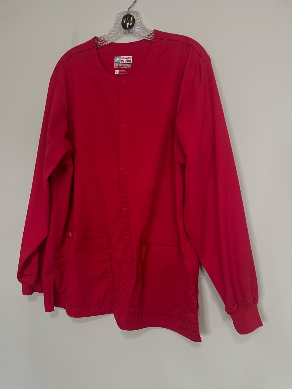 WonderWink Work Red Snap Front Scrub Jacket Sz Large ~ Medical Staff